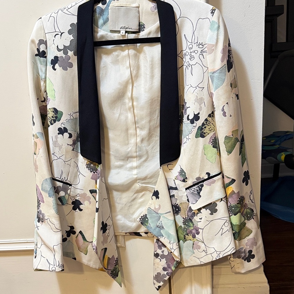 Women's Floral Blazer - Cream and Black